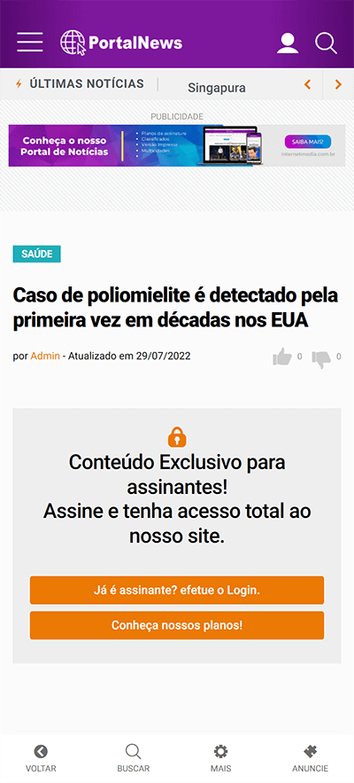 portal de notícias com planos de assinatura